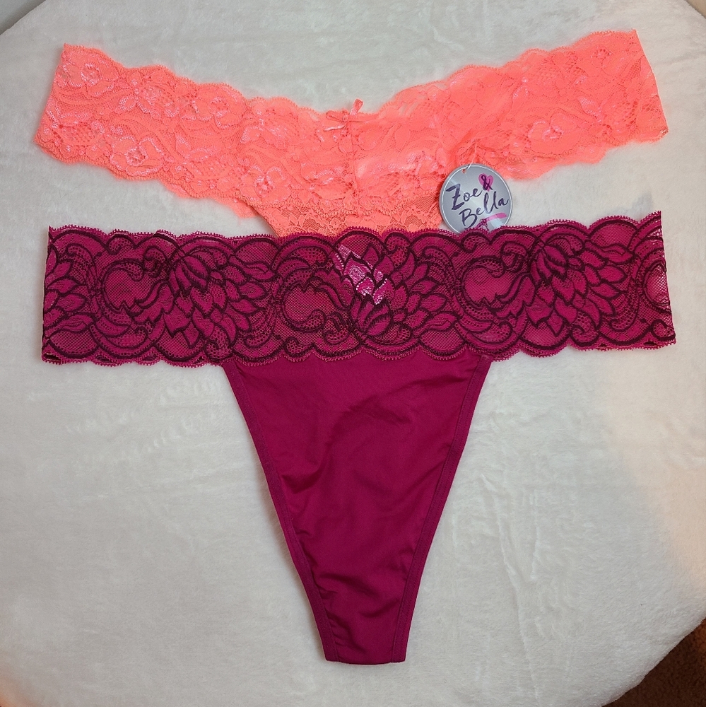 2pk Microfiber & Lace Everyday Thong Panties Size XL Maidenform